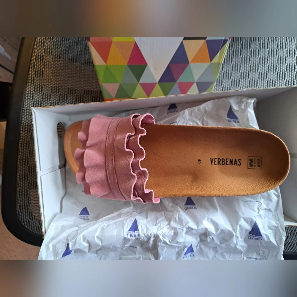 FUN VERBENAD Slide Sandals BRAND NEW size 8 ROCIO suede upper SO CUTE with jeans - Picture 2 of 5